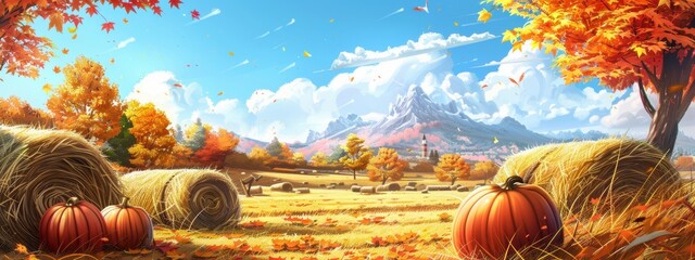 Beautiful autumn landscape with a mountain in the background