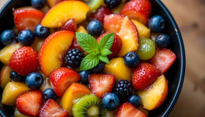 Obraz premium Vibrant Fresh Fruit Salad – Healthy and Colorful Bowl of Goodness