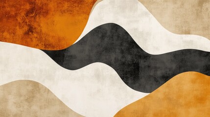 Abstract Wave Design in Burnt Orange Black and Beige Tones Modern Minimalist Art Print