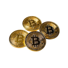 Stack of Gold Bitcoin Scattered on Transparent Background, Generative AI