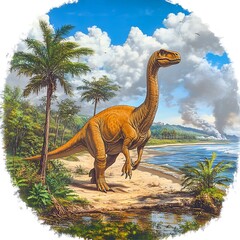 Obraz premium Dinosaur on tropical beach.