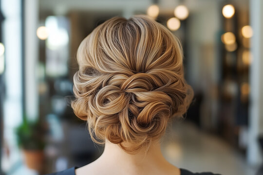 Back View Of A Woman With Brown Braided Wavy Hair