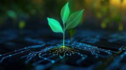 Growing technology, a new sprout on a circuit board