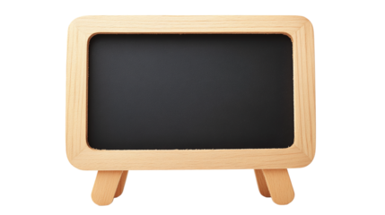 Blank blackboard in wooden frame, cut out. Isolated on a transparent background.