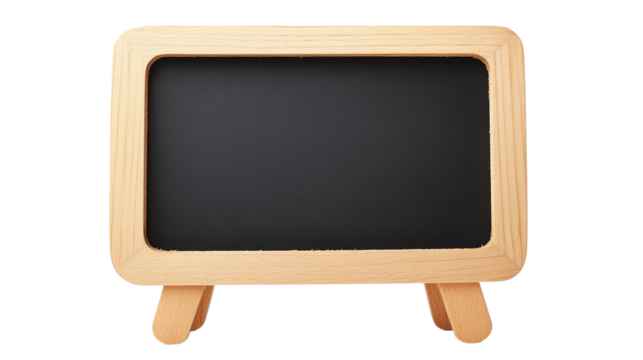 Blank blackboard in wooden frame, cut out. Isolated on a transparent background.