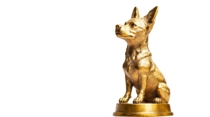 Golden dog award trophy, cut out. award for first place in dog show. Isolated on a transparent background.