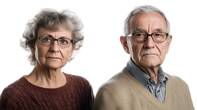 Elderly couple with stern faces, cut out. Isolated on a transparent background. - Powered by Adobe