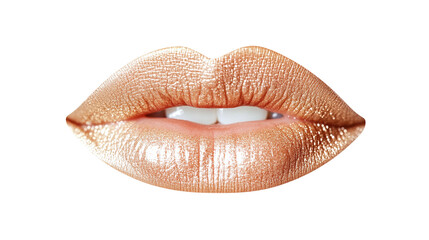 Golden lips cut out. Isolated on a transparent background.