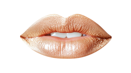 Golden lips cut out. Isolated on a transparent background.
