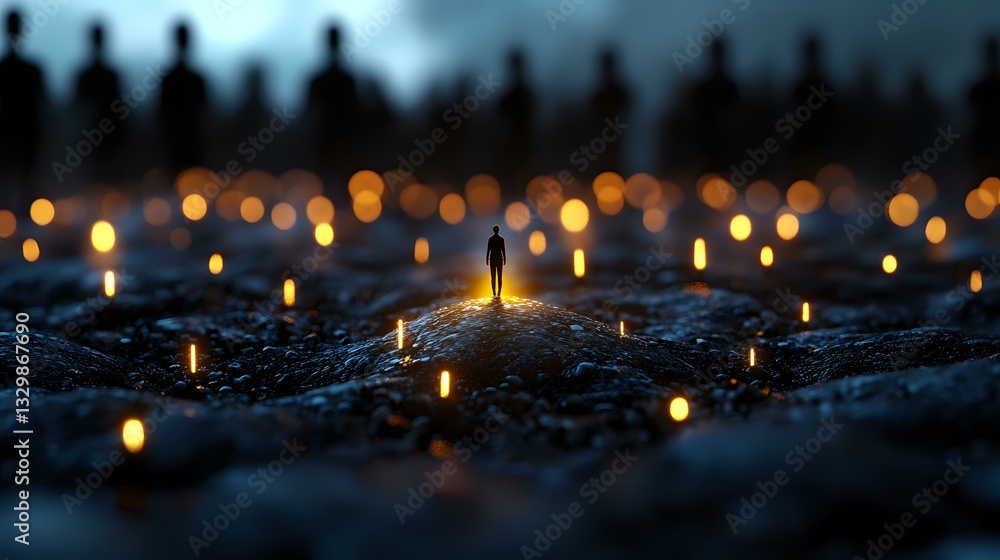 Poster glowing candles create atmospheric illumination on dark textured surface with bokeh lights in backgr
