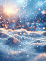 Snowy landscape with a bright sun shining through the snow