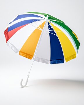 Bright beach umbrella with colorful stripes.