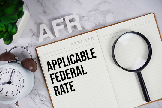 AFR - Applicable Federal Rate acronym on notepad, Business concept background