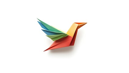 Naklejka premium Animal bird avian concept origami isolated on white background of a cute, adorable, hummingbird, with copy space, simple starter craft for kids