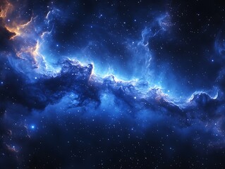 Fototapeta premium Cosmic Nebula, blue and orange gas clouds, stars.