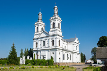 The old ancient catholic church of Saint Andrew the Apostle in Lyntupy village, Vitebsk region,...