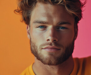 Fototapeta premium Handsome man close up, handsome male portrait close up