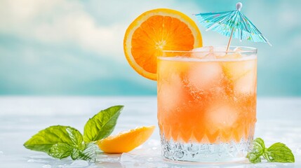 Fototapeta premium Refreshing orange cocktail with ice and garnish.