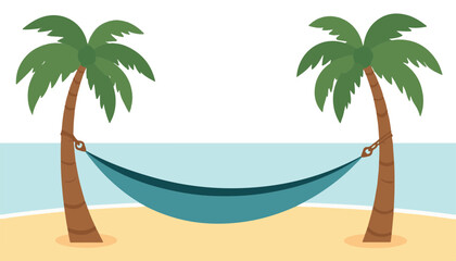 Relaxing beach hammock swaying between palm trees, tropical tranquility