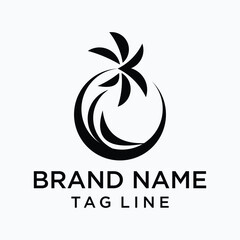 Unique and modern logo of a coconut tree enclosed in a circle, symbolizing nature and tropical essence. Clean and elegant, suitable for various businesses.