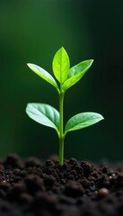 Fototapeta premium Single seedling plant with green leaves and stem, leaves, stem