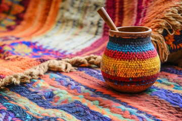Colorful South American Gourd on Woven Rug