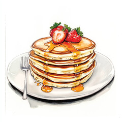 watercolor copic marker concept sketch of Pancakes