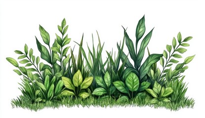 Fototapeta premium Vibrant Green Foliage Watercolor Illustration