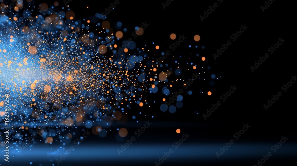 Poster blue and orange explosion of light and color. the image is a representation of the chaos and beauty 