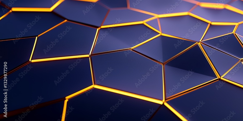 Poster Blue and orange background with a pattern of hexagons. The hexagons are lit up in orange, giving the image a futuristic and modern feel