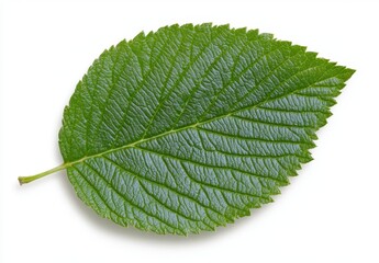 Obraz premium Vibrant Green Leaf with Detailed Veins on White Background