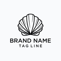 Minimalist line art logo of a sea shell, conveying a sense of ocean beauty and simplicity. Ideal for coastal brands, seafood restaurants, or beach-themed businesses.
