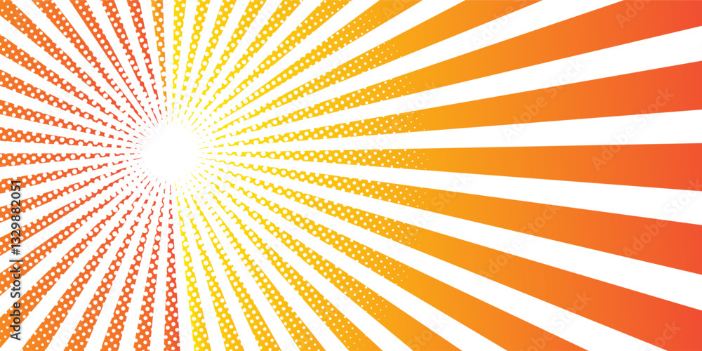 Poster yellow abstract background with light of sunburst. yellow starburst with halftone. sun ray retro bac
