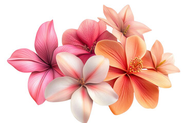 Fototapeta premium Flowers Bloom Vibrantly with Pink and Peach Hues, Tropical Blossom with Elegance, Floral Bouquet on Dark Backdrop.