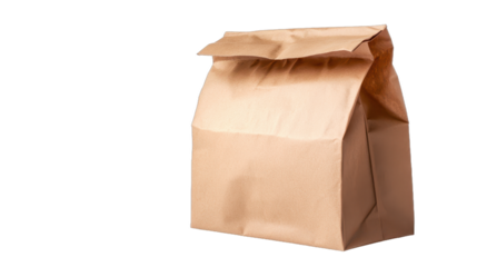 Brown paper lunch bag, simple and eco-friendly design, perfect for meals on the go, suitable for casual dining or picnics. Isolated on white background or PNG