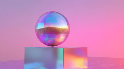 A sparkling disco mirror ball casting rainbow hues, now removed. Mirror Shine. Illustration