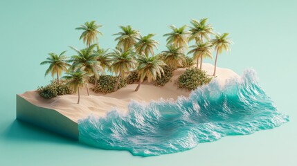 Tropical Island Paradise: 3D Render of a Miniature Beach Scene