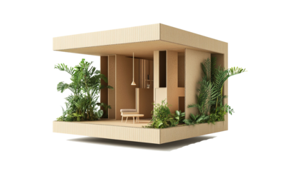 wooden house with green grass