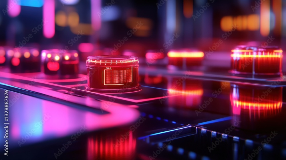 Poster futuristic control panel with glowing buttons