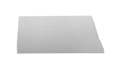 Strip of silver adhesive tape on white background, top view