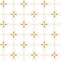 Abstract geometric pattern with crosses, stripes, lines. Seamless vector background. White and gold ornament. Modern reticulated graphic design.