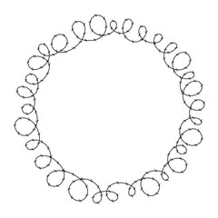 Round frame with loops of barbed wire. 