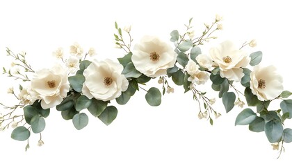 Fototapeta premium Creamy white magnolia and eucalyptus garland.