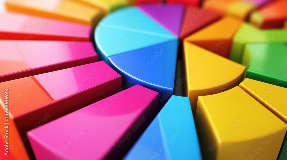 Poster vibrant abstract asset allocation, a dynamic blend of colorful pie charts and graphs illustrating st