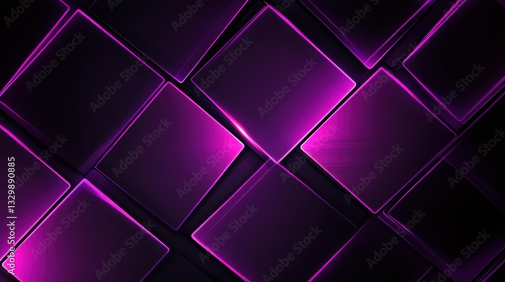 Poster abstract purple pattern of glowing geometric squares loop futuristic hi-tech black background. flame