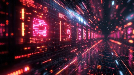 Naklejka premium Futuristic digital tunnel with glowing code