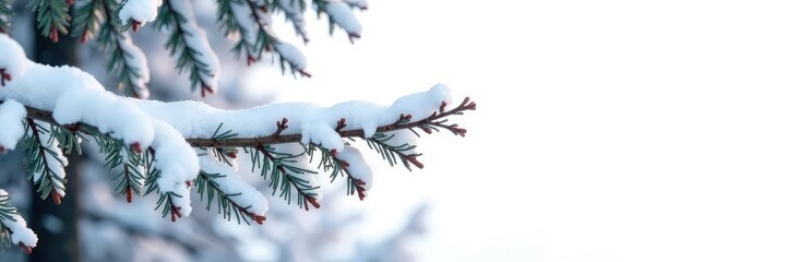 Snowy forest branches isolated on white background, winter, branch, frozen