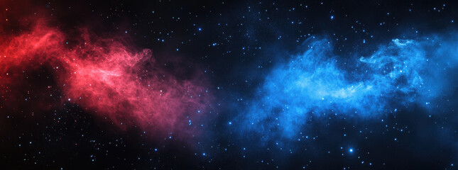 Fototapeta premium vibrant cosmic scene featuring swirling red and blue nebulae against starry background, evoking sense of wonder and exploration