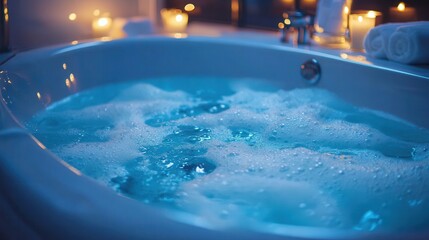 Relaxing Bubble Bath in a Modern Tub at Night
