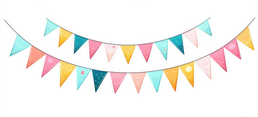 Colorful party flag garland with triangular shapes in pastel colors, perfect for celebrations and festive occasions. Add cheerful touch to any event